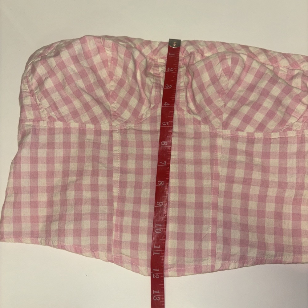 Free People Pink Gingham Smocked Crop Top Western Cowgirl Feminine Boho Size Lg - Picture 9 of 9